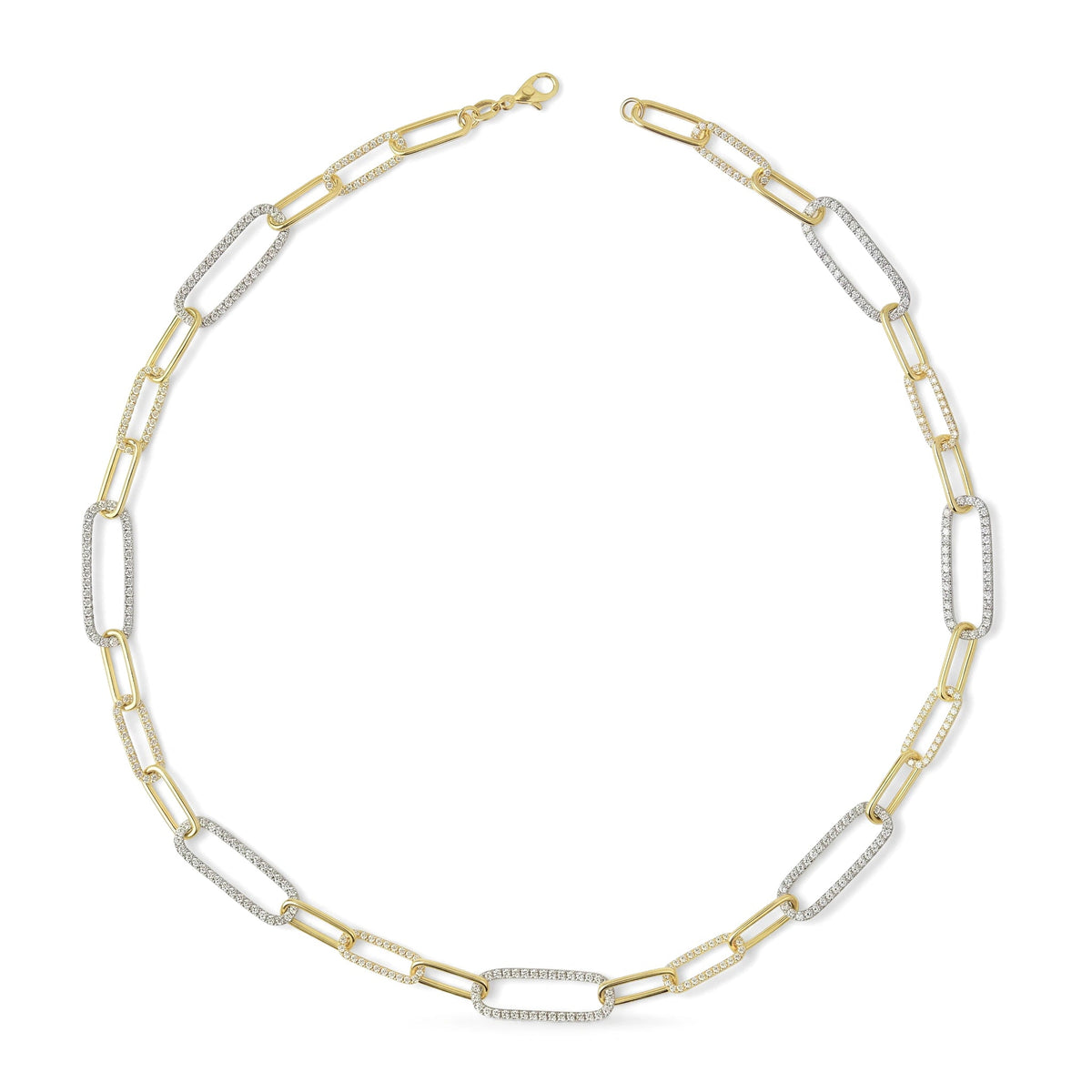 Modern Two Tone Pave Diamond Paperclip Statement N View 6