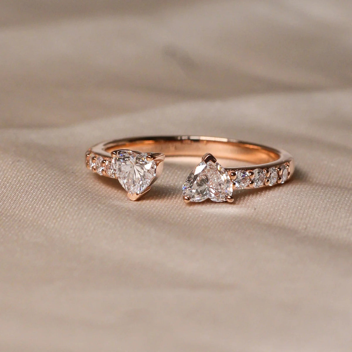 Open Heart-Cut Diamond Toi et Moi Band ROSE 10K