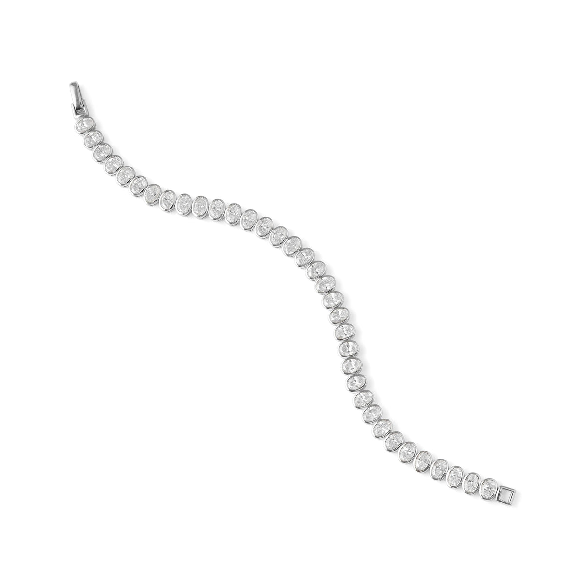 Oval Bezel-Set Diamond Tennis Bracelet View 4