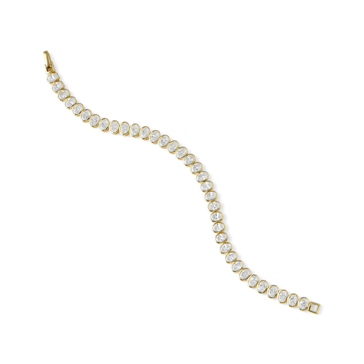 Oval Bezel-Set Diamond Tennis Bracelet View 6