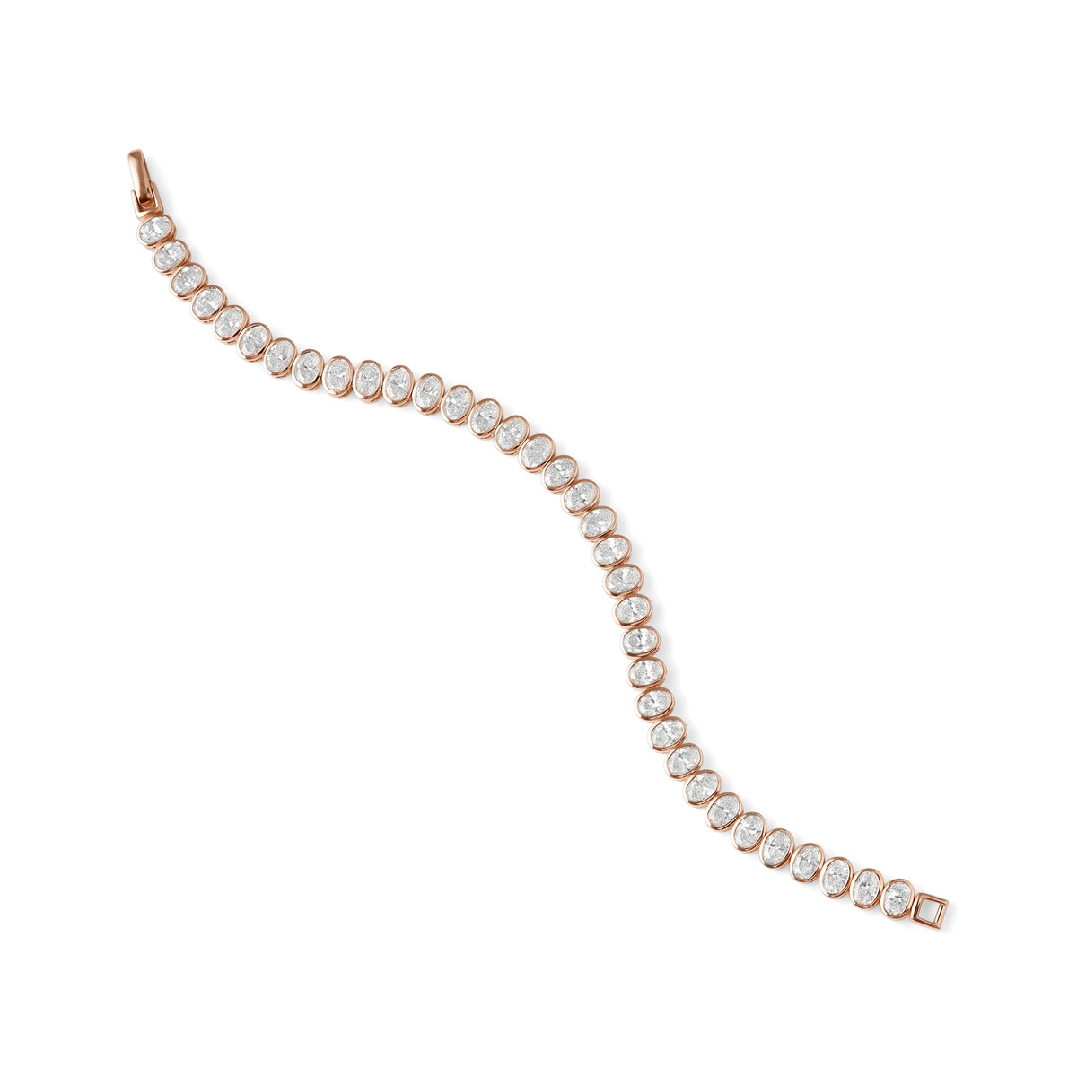 Oval Bezel-Set Diamond Tennis Bracelet View 2
