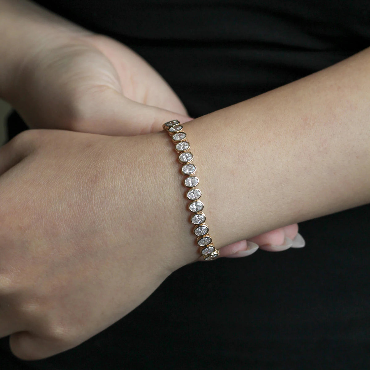 Oval Bezel-Set Diamond Tennis Bracelet View 8