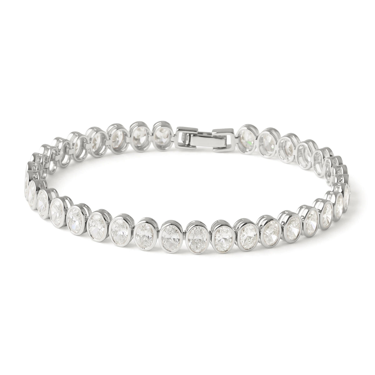 Oval Bezel-Set Diamond Tennis Bracelet View 3
