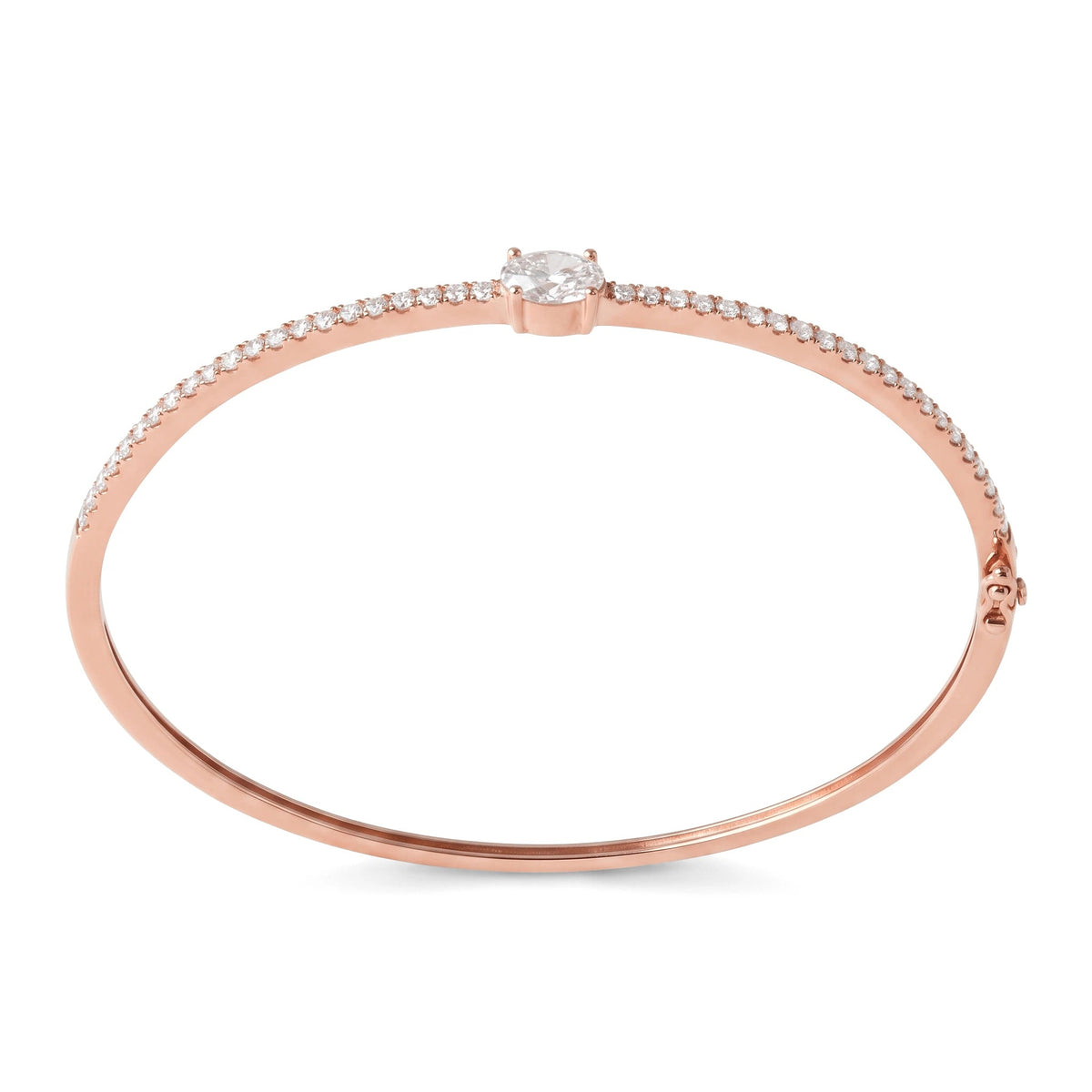 Oval Diamond Solitaire & Pave Line Bangle View 2
