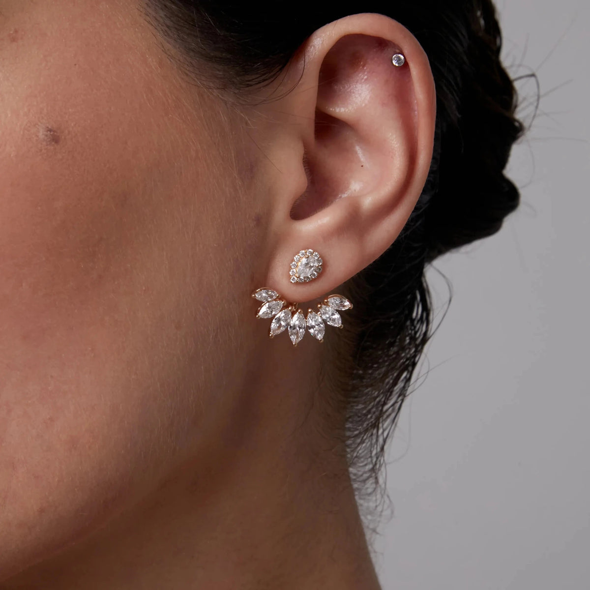 Pear-Cut Diamond Halo Studs with Marquise Diamond  ROSE 10K