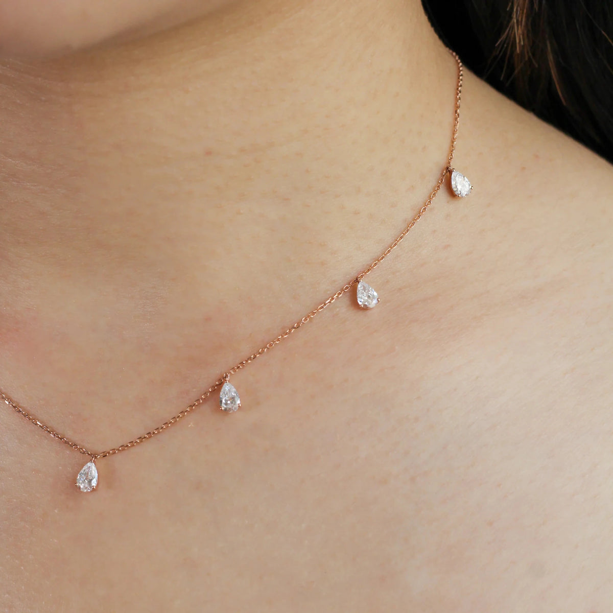 Pear Diamond Dangle Station Necklace View 2