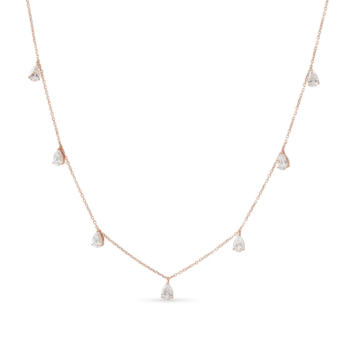 Pear Diamond Dangle Station Necklace ROSE 10K