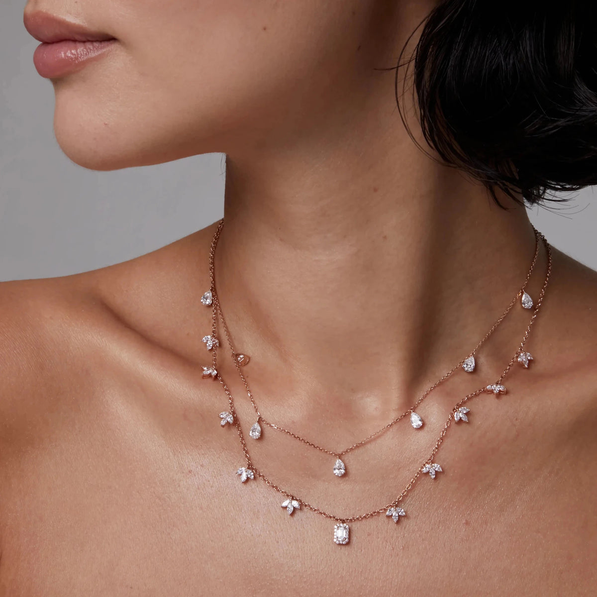 Pear Diamond Dangle Station Necklace View 3