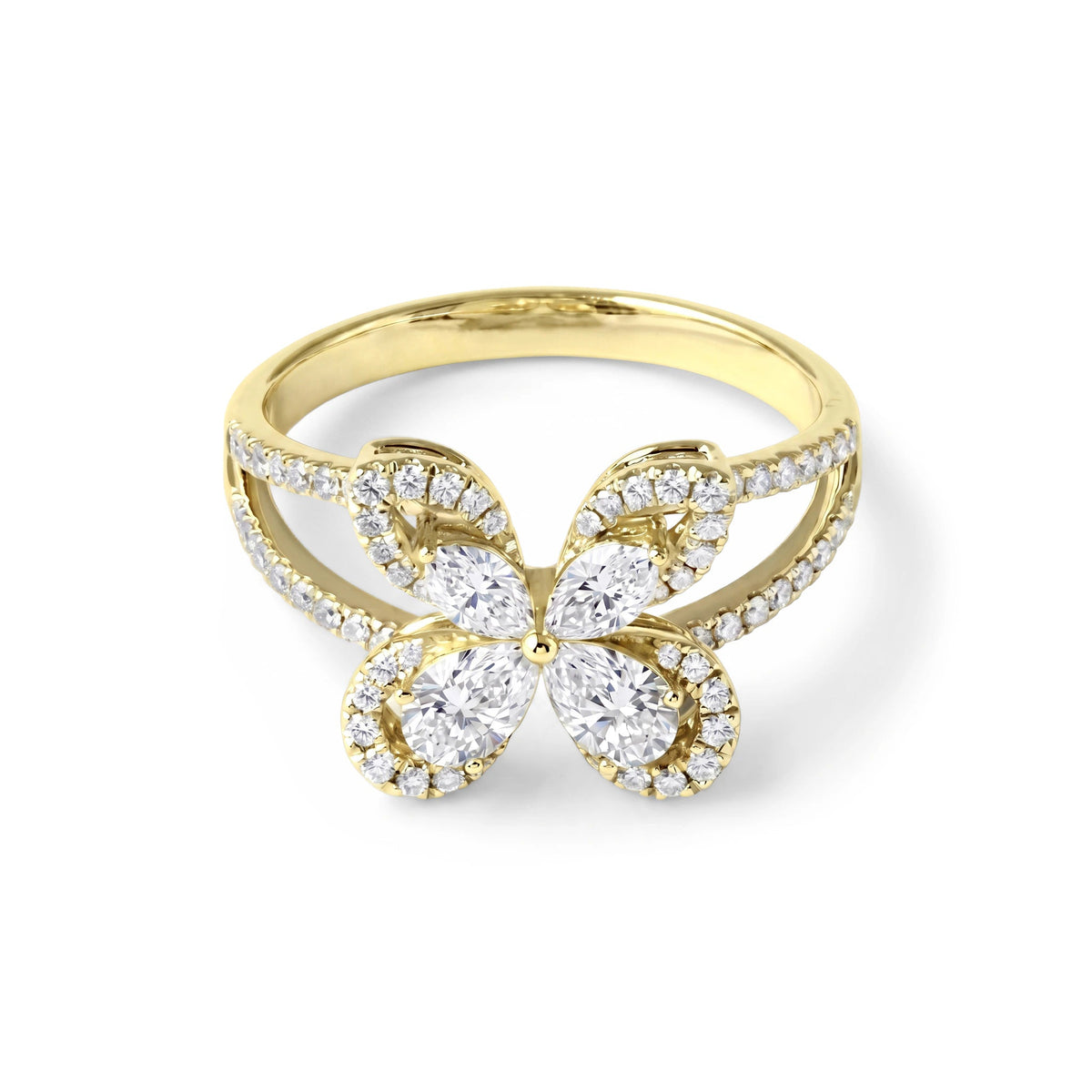 Pear & Marquise Diamond Butterfly Statement Ring View 12
