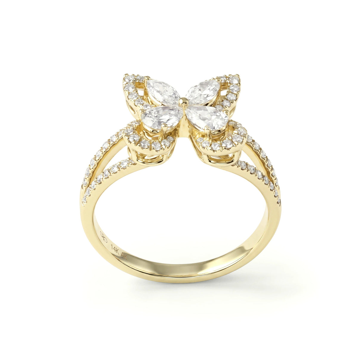 Pear & Marquise Diamond Butterfly Statement Ring View 13