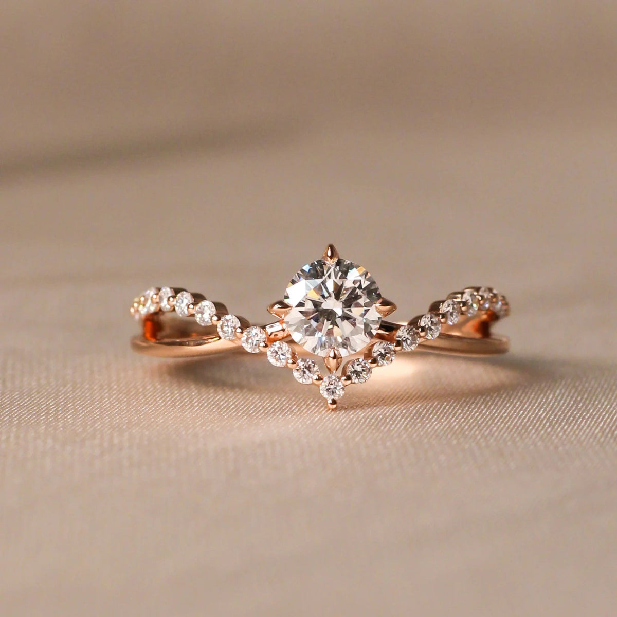 Round Brilliant Diamond Chevron Solitaire Engageme View 2