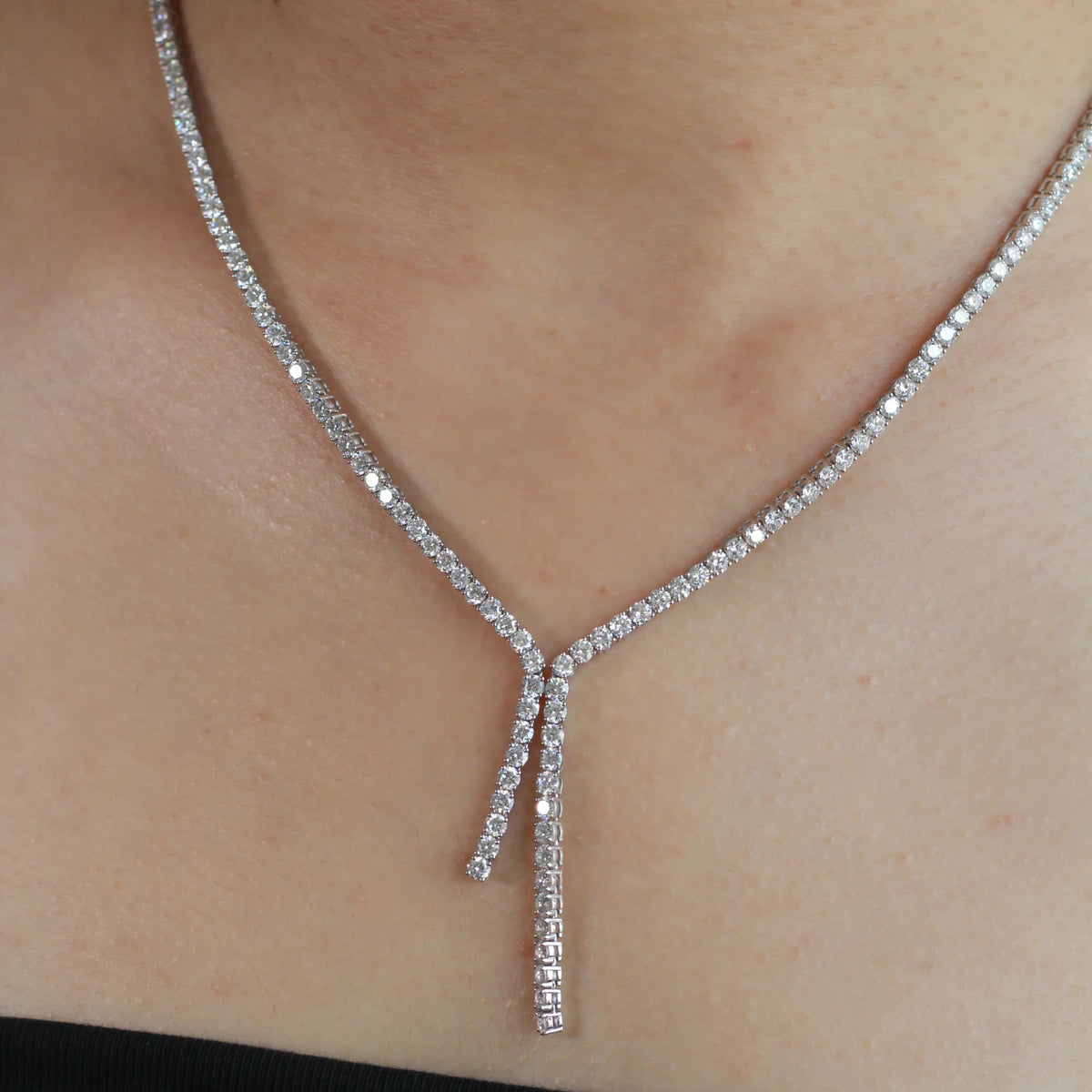 Round Brilliant Diamond Y-Drop Lariat Tennis Neckl ROSE 10K