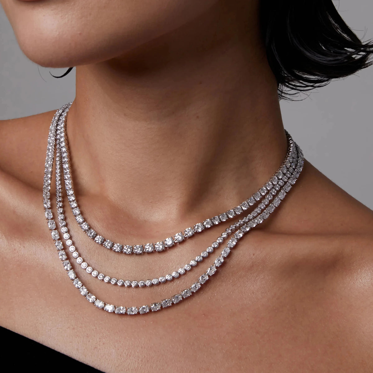 Round Cut Diamond Full-Bezel Tennis Necklace View 4