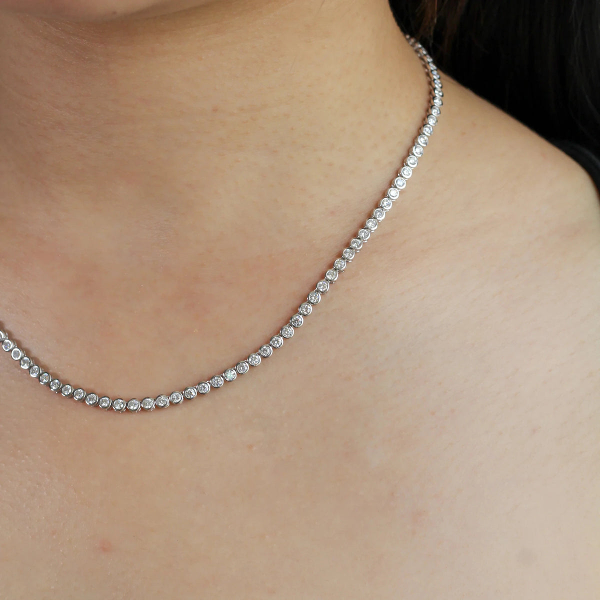 Round Cut Diamond Full-Bezel Tennis Necklace View 7