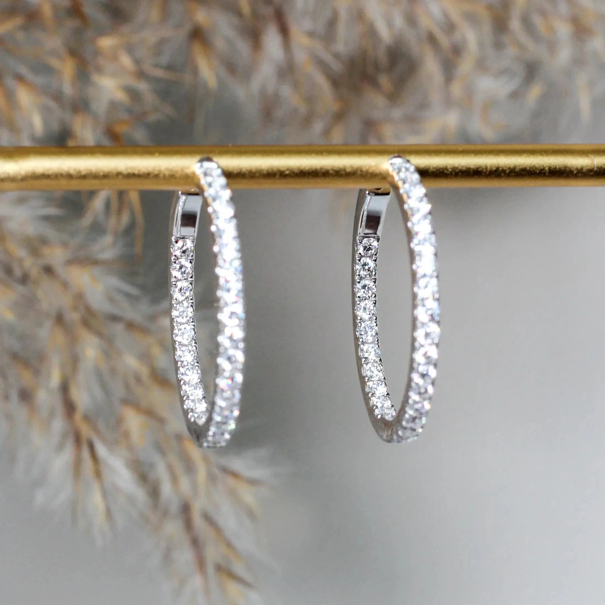 Round Diamond Inside-Out Eternity Statement Hoops ROSE 10K