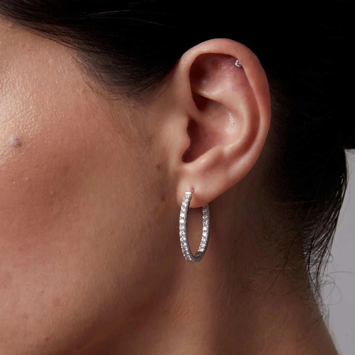 Round Diamond Inside-Out Eternity Statement Hoops View 4