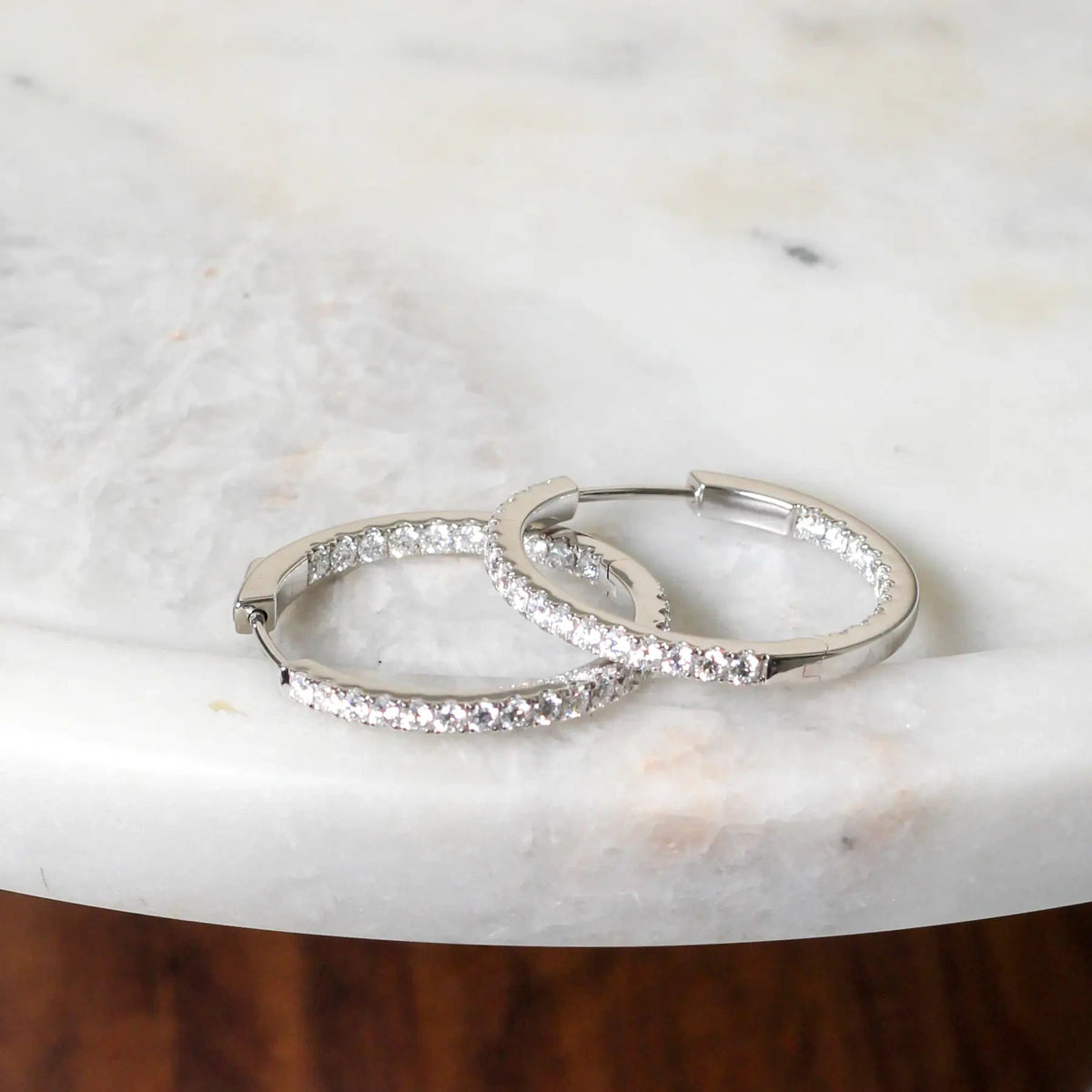 Round Diamond Inside-Out Eternity Statement Hoops View 3