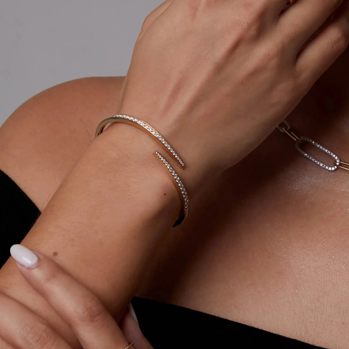 Round Diamond Pave Open Bypass Bangle View 8