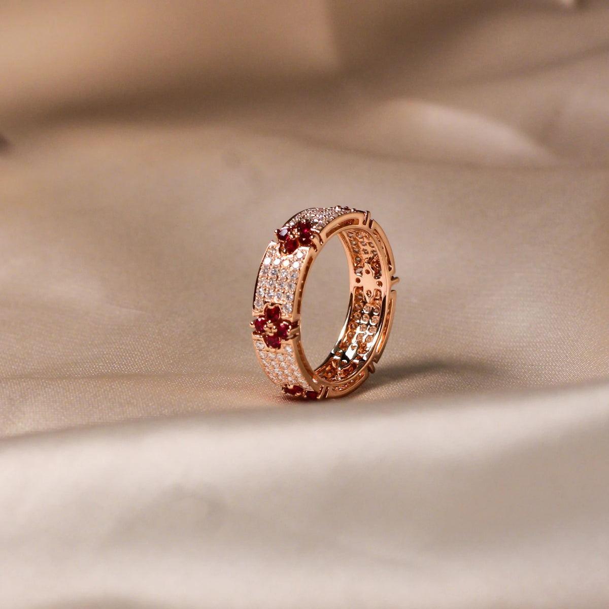 Ruby in Four-Petal Flower Design and Micro-Pavé Di View 2