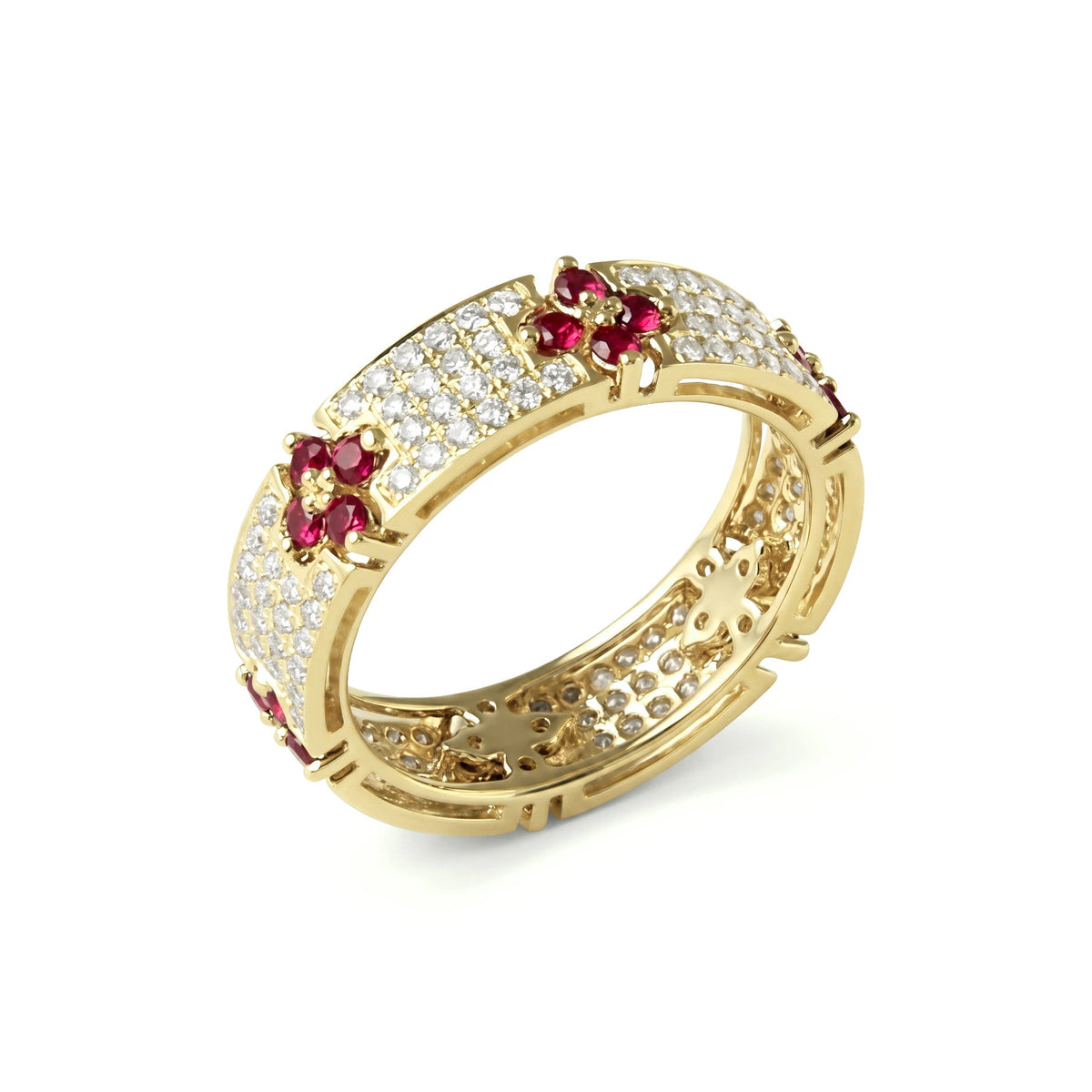 Ruby in Four-Petal Flower Design and Micro-Pavé Di View 12