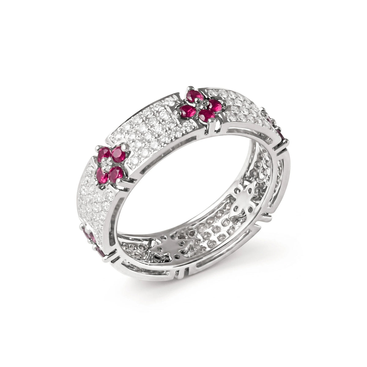 Ruby in Four-Petal Flower Design and Micro-Pavé Di View 9