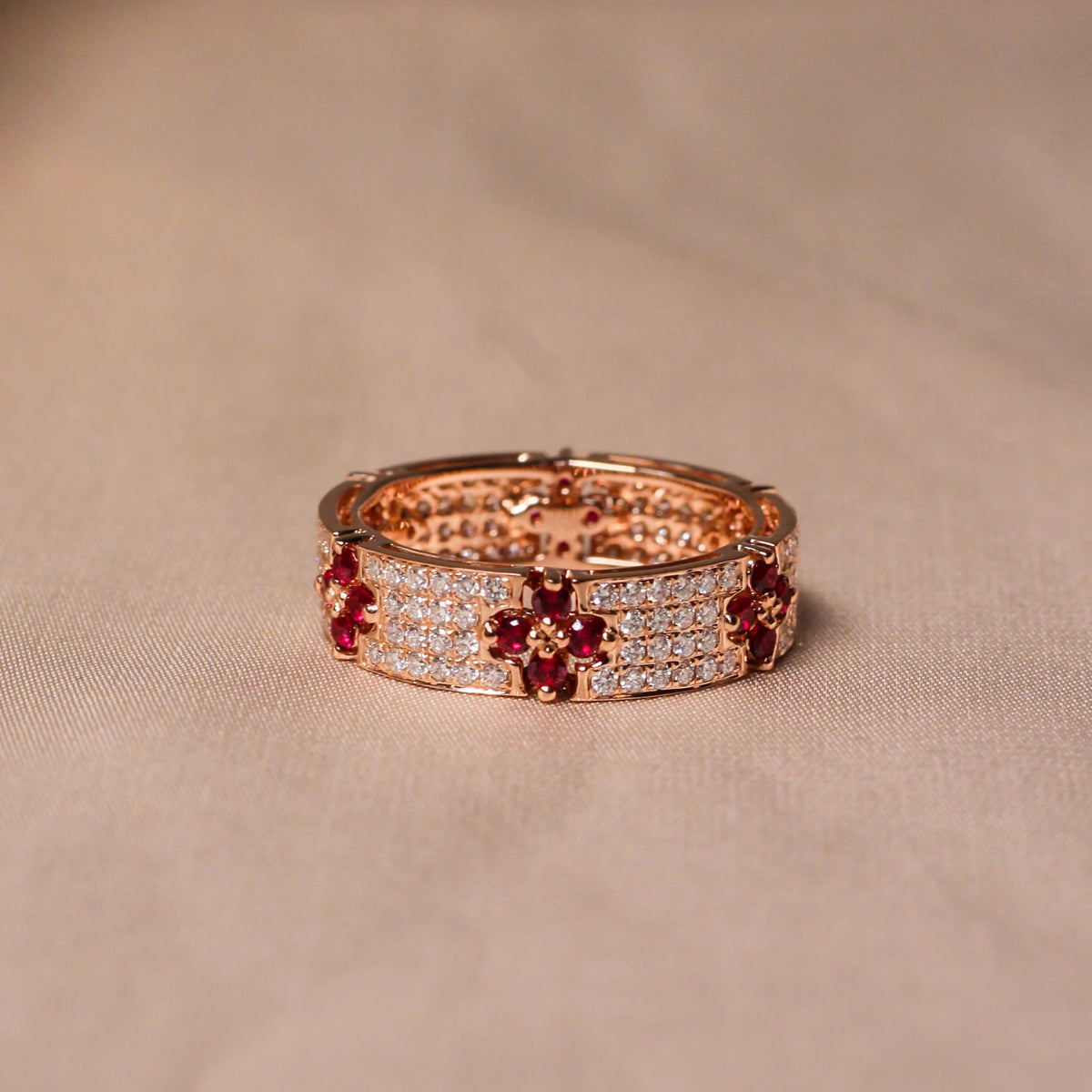 Ruby in Four-Petal Flower Design and Micro-Pavé Di View 3