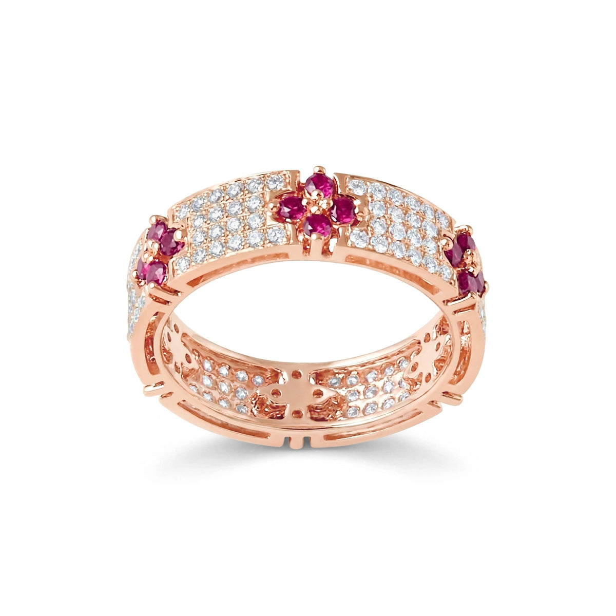 Ruby in Four-Petal Flower Design and Micro-Pavé Di View 5