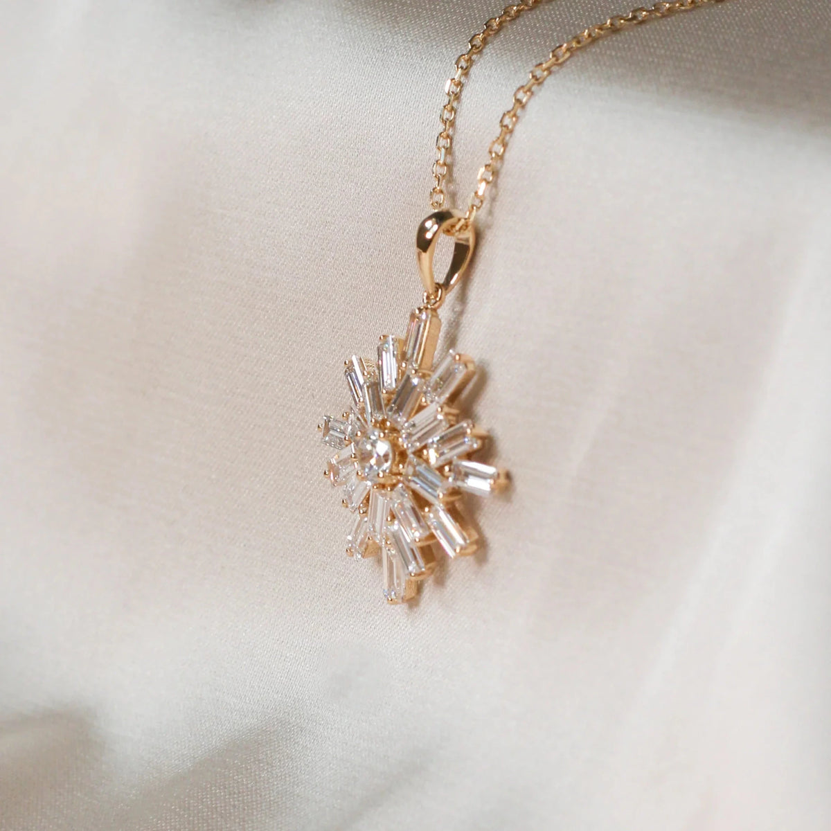 Starburst Baguette Cut Diamond Statement Necklace View 2