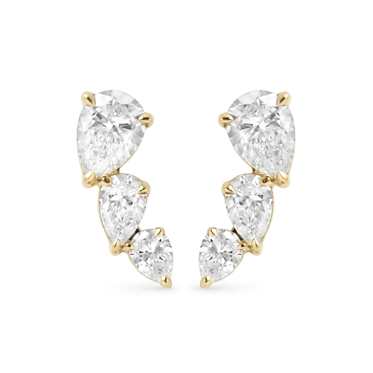 Three-Stone Pear Diamond Climber Earrings View 4